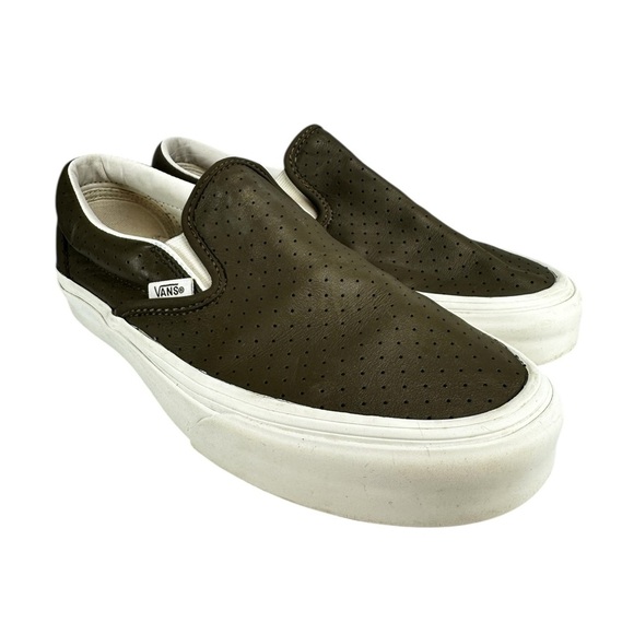 VANS Classic Slip-On Perforated Leather Dark Olive Green Women's 7 Sample - Picture 1 of 8